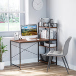 Computer Desk Laptop Table W/4-tier Bookshelf Metal Frame | Brown