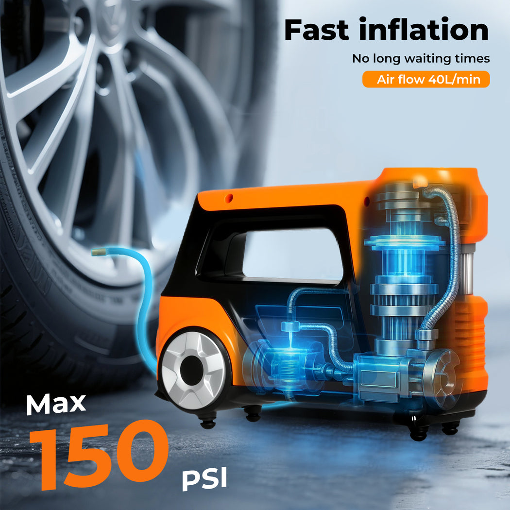 150psi Car Tyre Inflator 12v Digital Air Compressor Auto-off Led Fast Pump | Orange