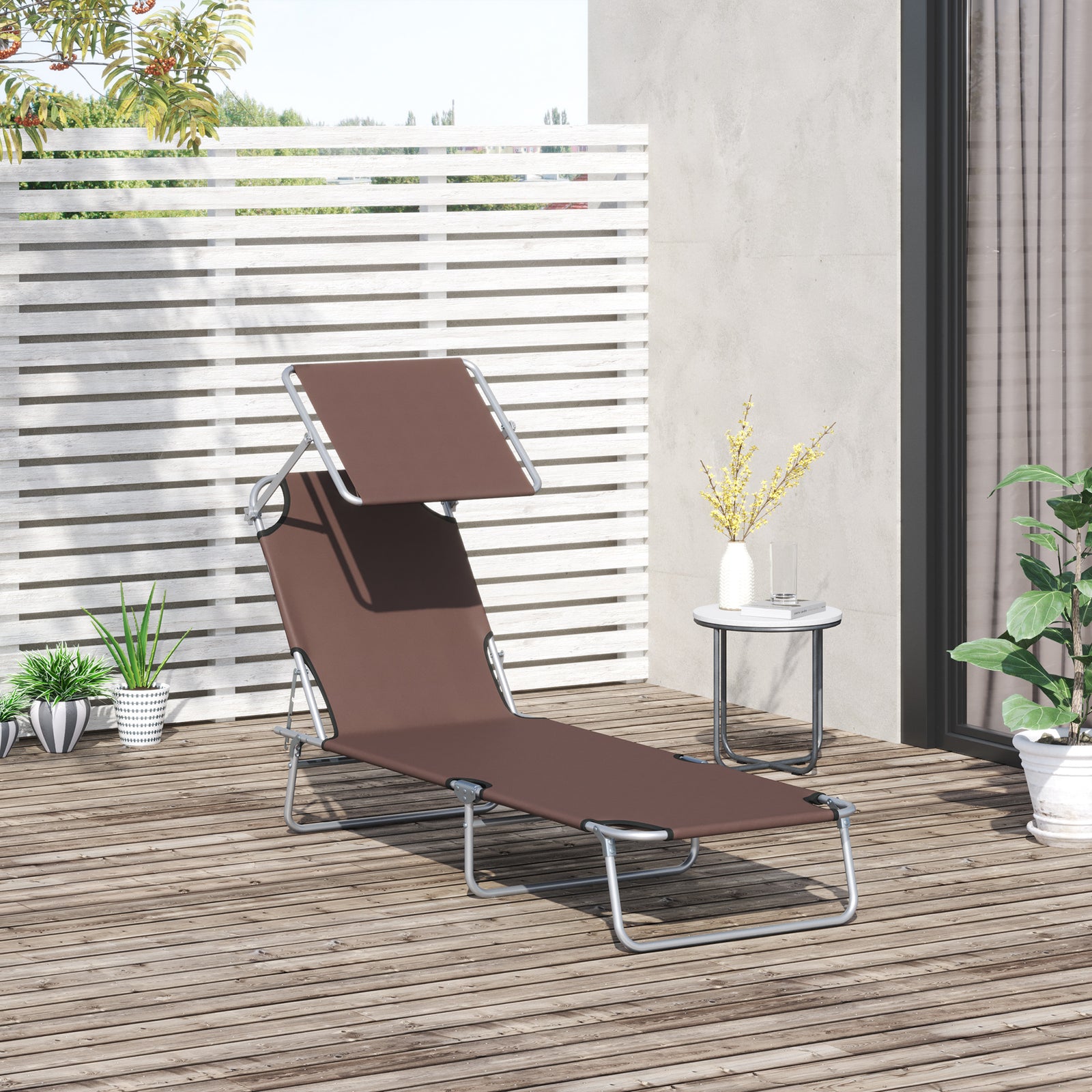 Reclining Sun Lounger Folding Recliner Garden Chair | Set of 1 | Brown