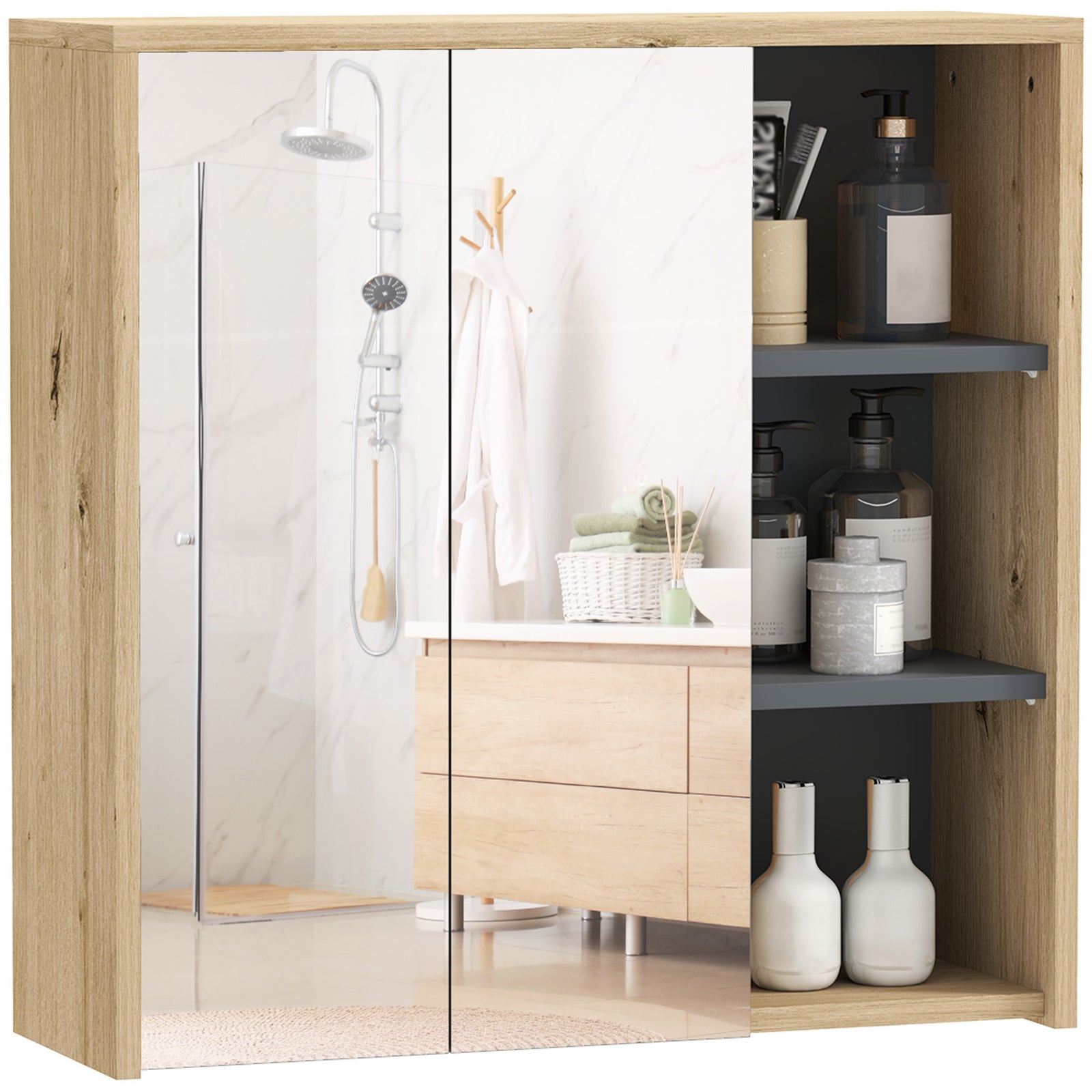 Bathroom Cabinet Wall Mounted Mirror Storage With Shelves