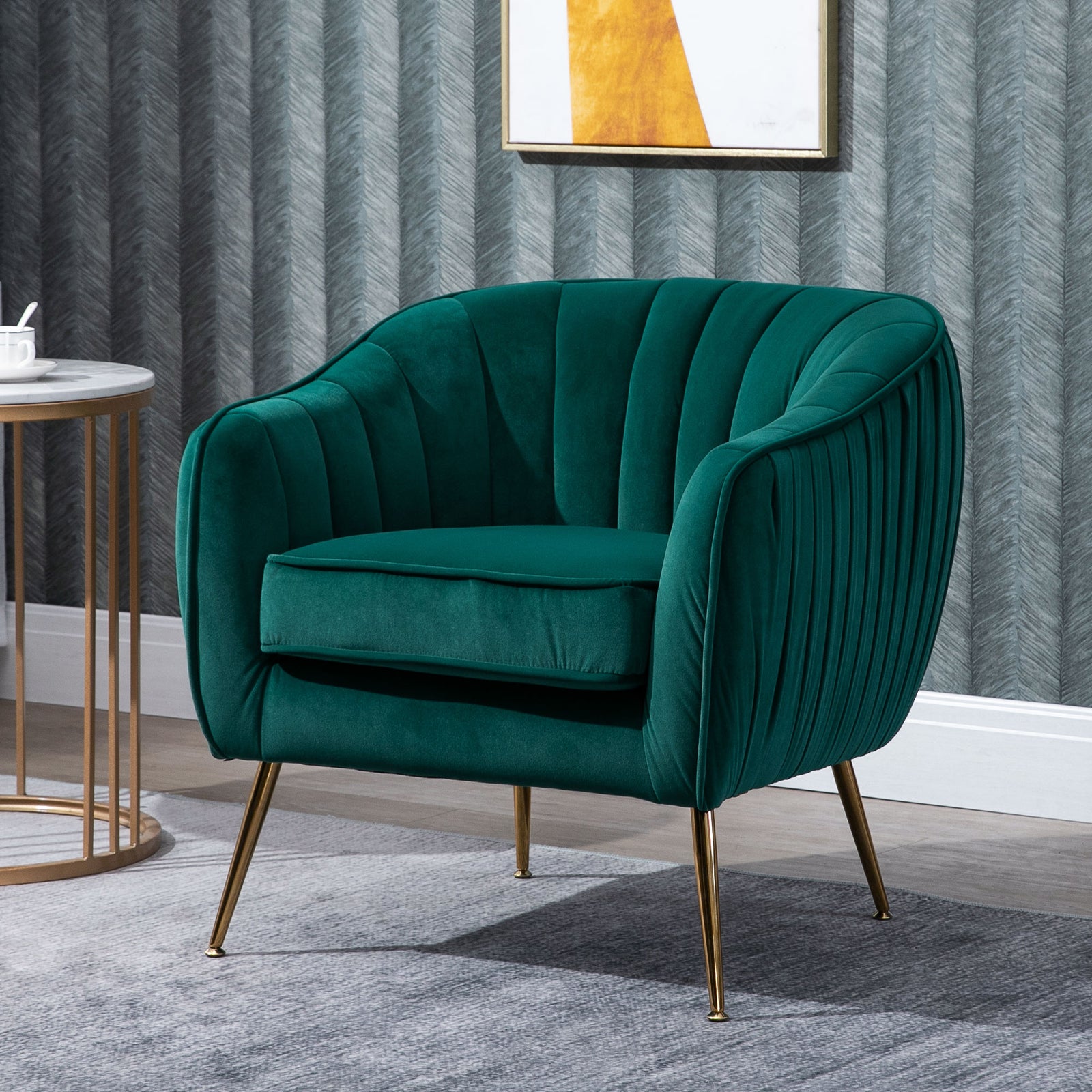 Velvet Look Shell Shaped Chair Adjustable Feet Padding | One Size | Green
