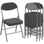 Folding Chairs Set Of 4 With Cushioned Seat, Steel Frame, Dark Grey | Dark Grey