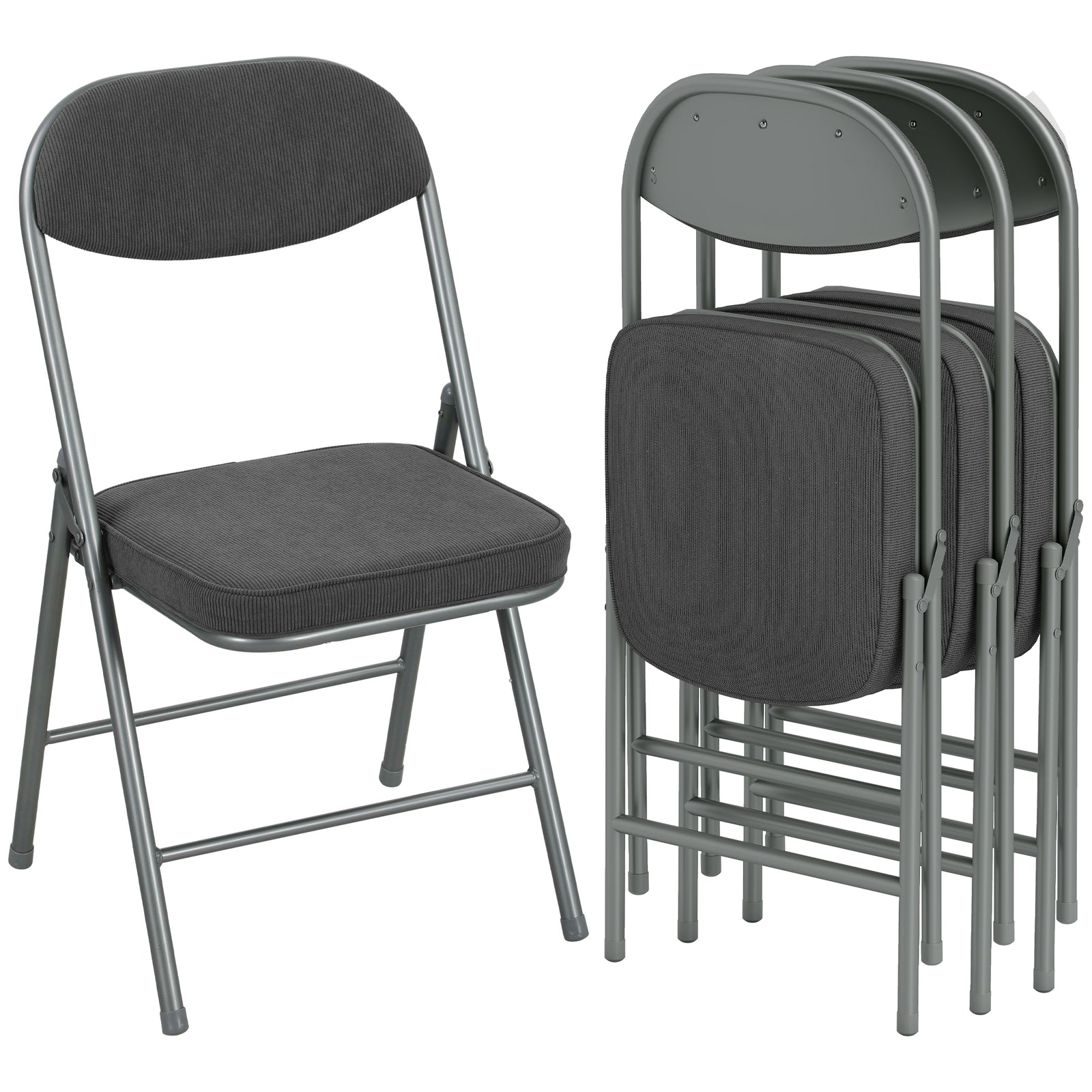 Folding Chairs Set Of 4 With Cushioned Seat, Steel Frame, Dark Grey | Dark Grey