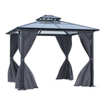 3x3m Hardtop Patio Gazebo With Curtains Metal Frame Outdoor Canopy Shelter 2.7m Height