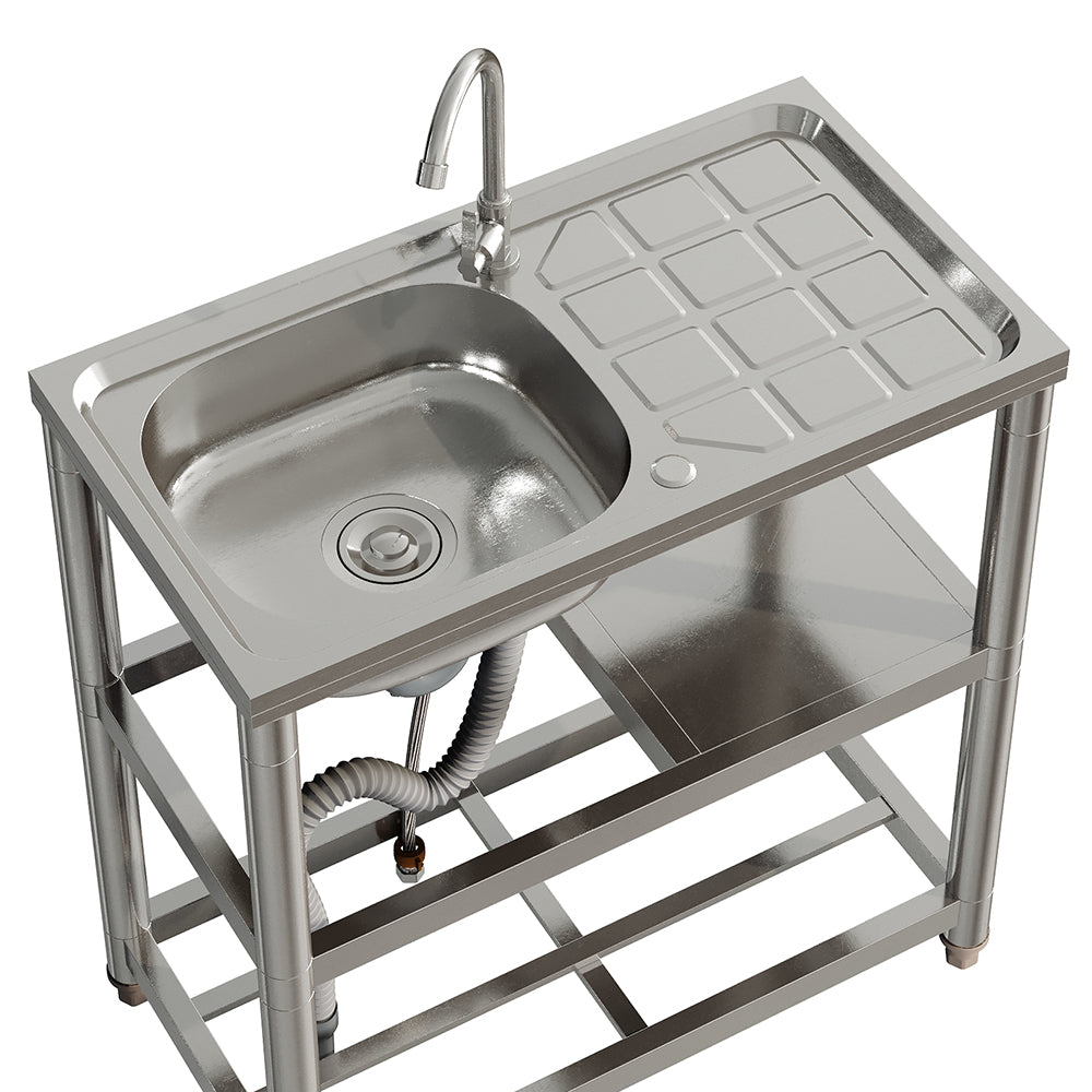 75cm W X 40cm D X 80cm H Bathroomdeco Stainless Steel One Compartment Sink With Shelves And Drainboard