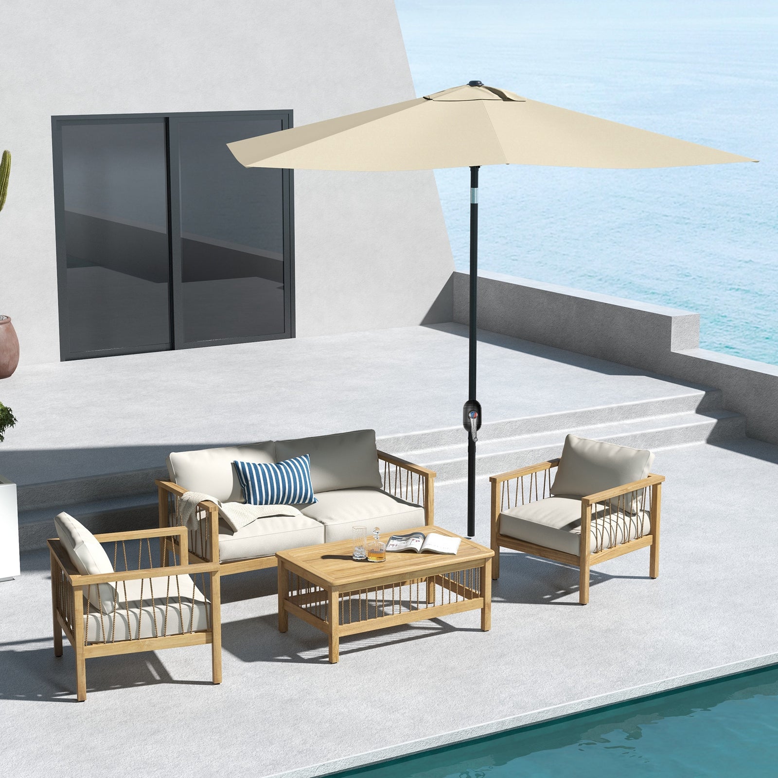 2x3m Rectangular Parasol Patio Outdoor Table Umbrella | Cream