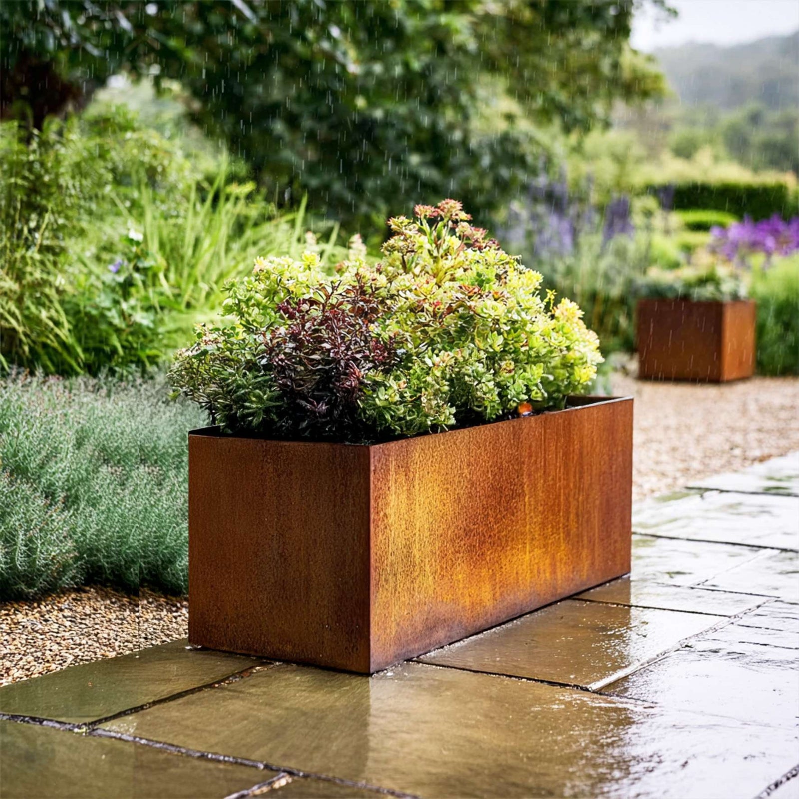 Pre Rusted Metal Planter Corten Steel Trough Planter 80cm X 40cm