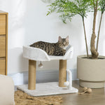 42cm Indoor Cat Tree, Kitty Play Tower W/ Toy Balls, Jute Scratching Post | White