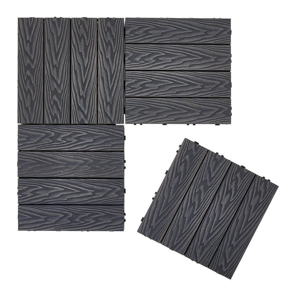 11pcs Interlocking Wpc Deck Tiles, 30x30cm Outdoor Wood-plastic Composite Patio Flooring, Slip-resistant Garden Balcony Tiles | Dark Grey