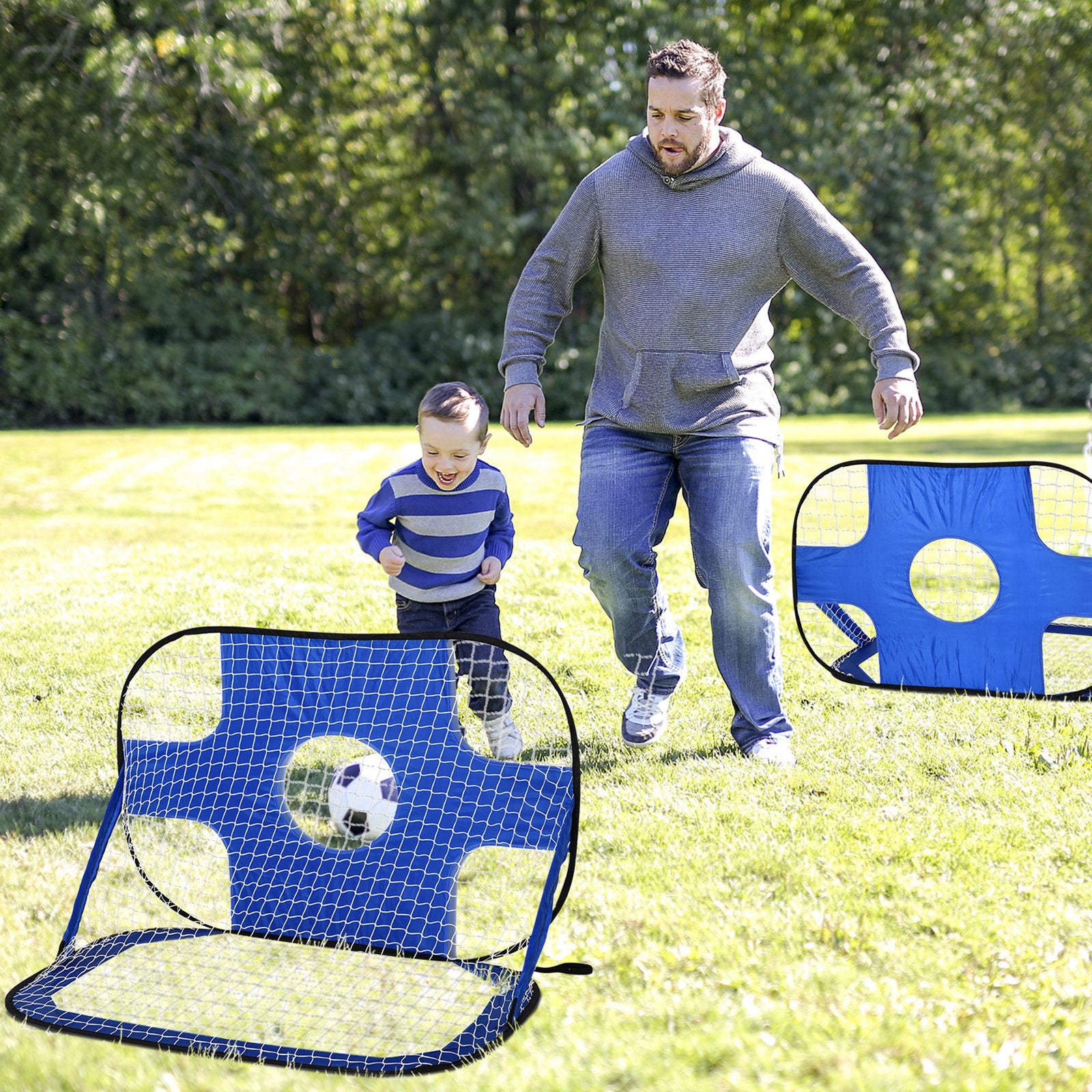 2-in-1 Pop Up Kids Soccer Nets For Backyard Practice | Blue