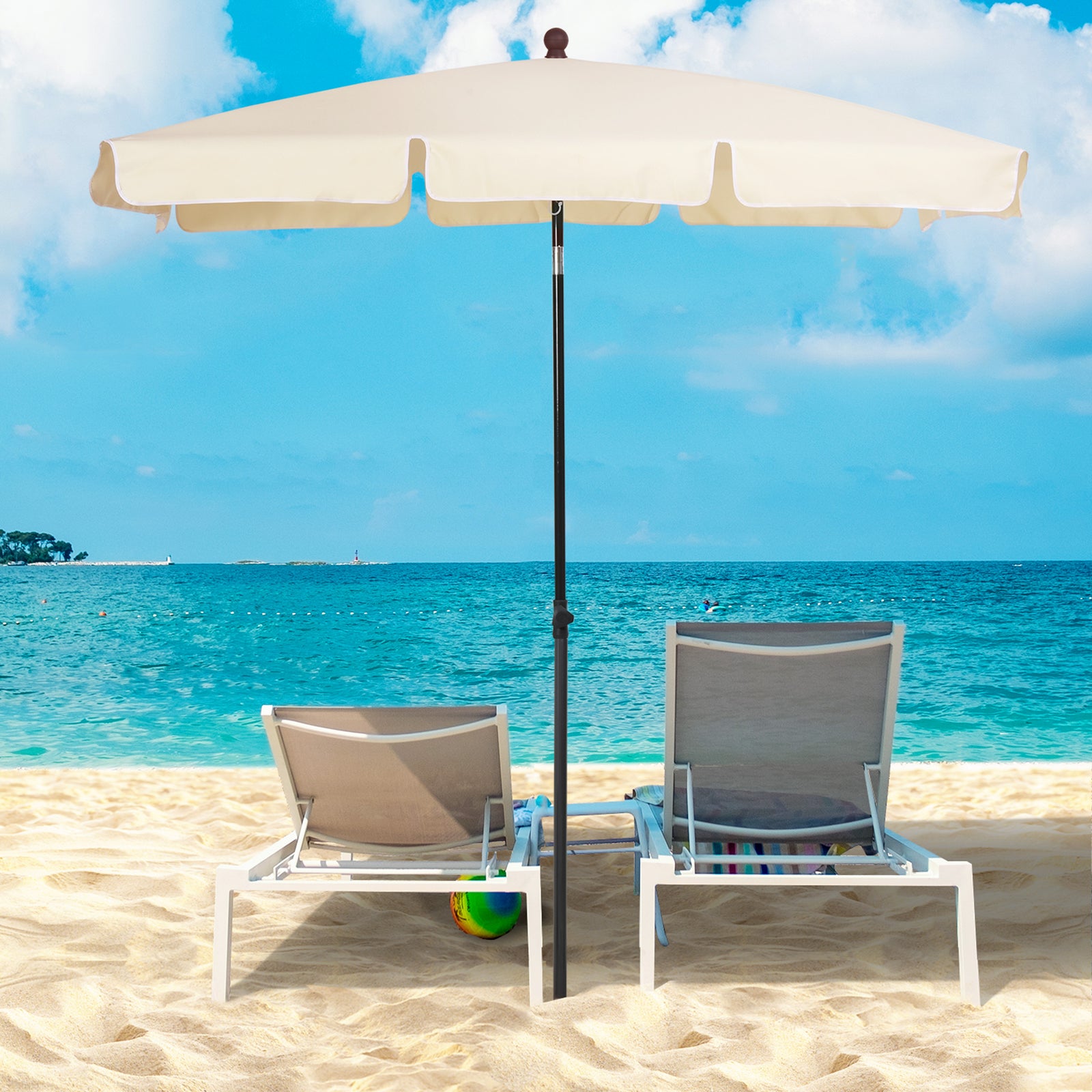 Aluminium Sun Umbrella 2x1.3m Parasol | Beige