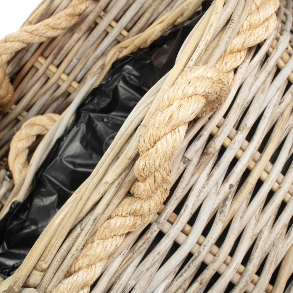 Square Tapered Rope Handled Rattan Planter With Plastic Lining | Set of 3 | Natural