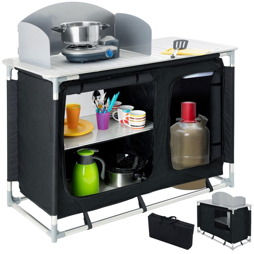 Living and Home Camping Table Kitchen Stand Unit Storage Portable Outdoor Bbq Black