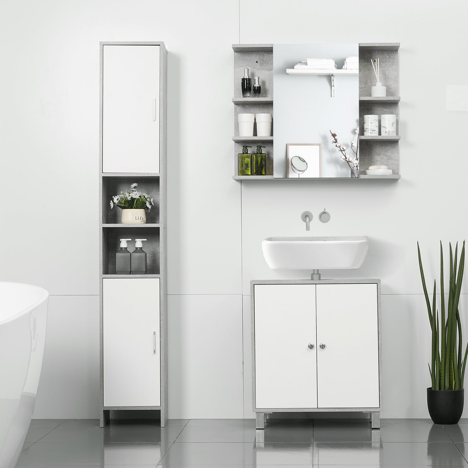 Bathroom Cabinet Cupboard Shelving Storage Unit W/ Doors