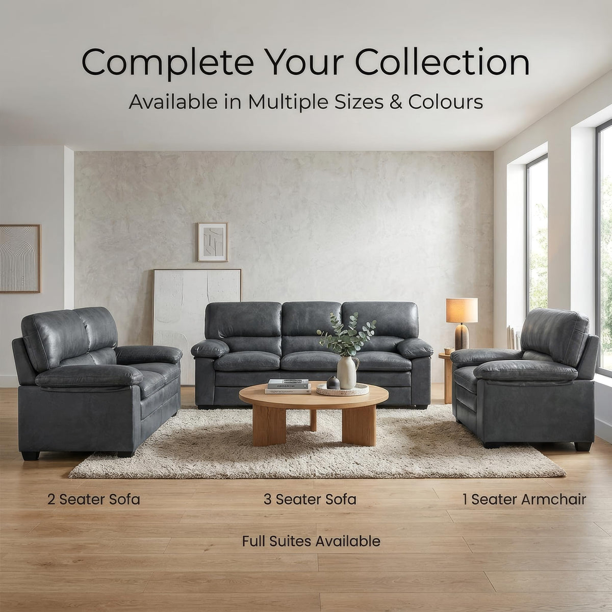 Oxford Faux Leather Sofa 2 Seater | Dark Grey