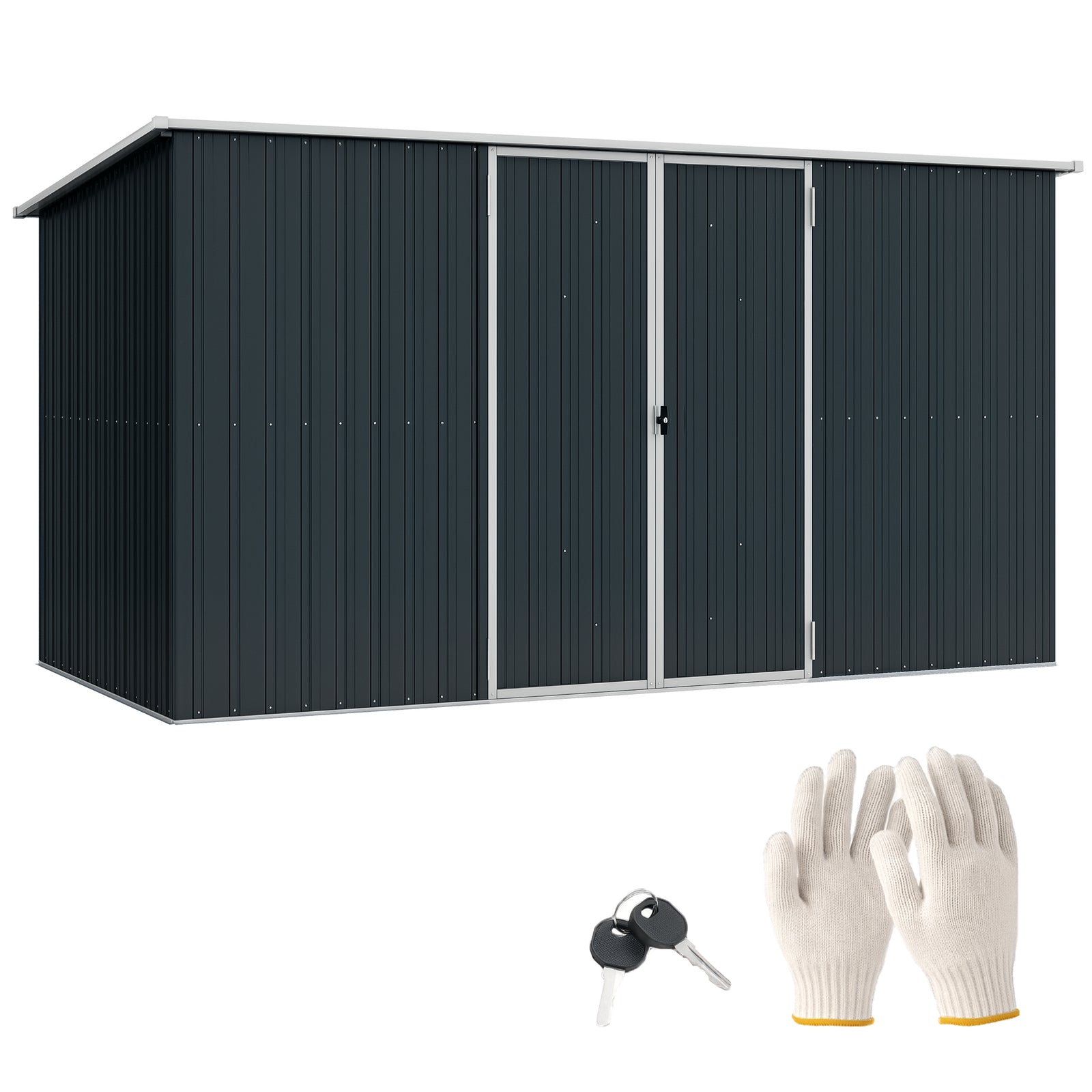 11 X 5.6ft Galvanised Metal Garden Shed With Lockable Doors
