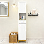 HYGRAD BUILT TO SURVIVE Slim Bathroom Tall Storage Cabinet – Freestanding Floor Cupboard With 2 Doors, 5 Shelves & Drawer
