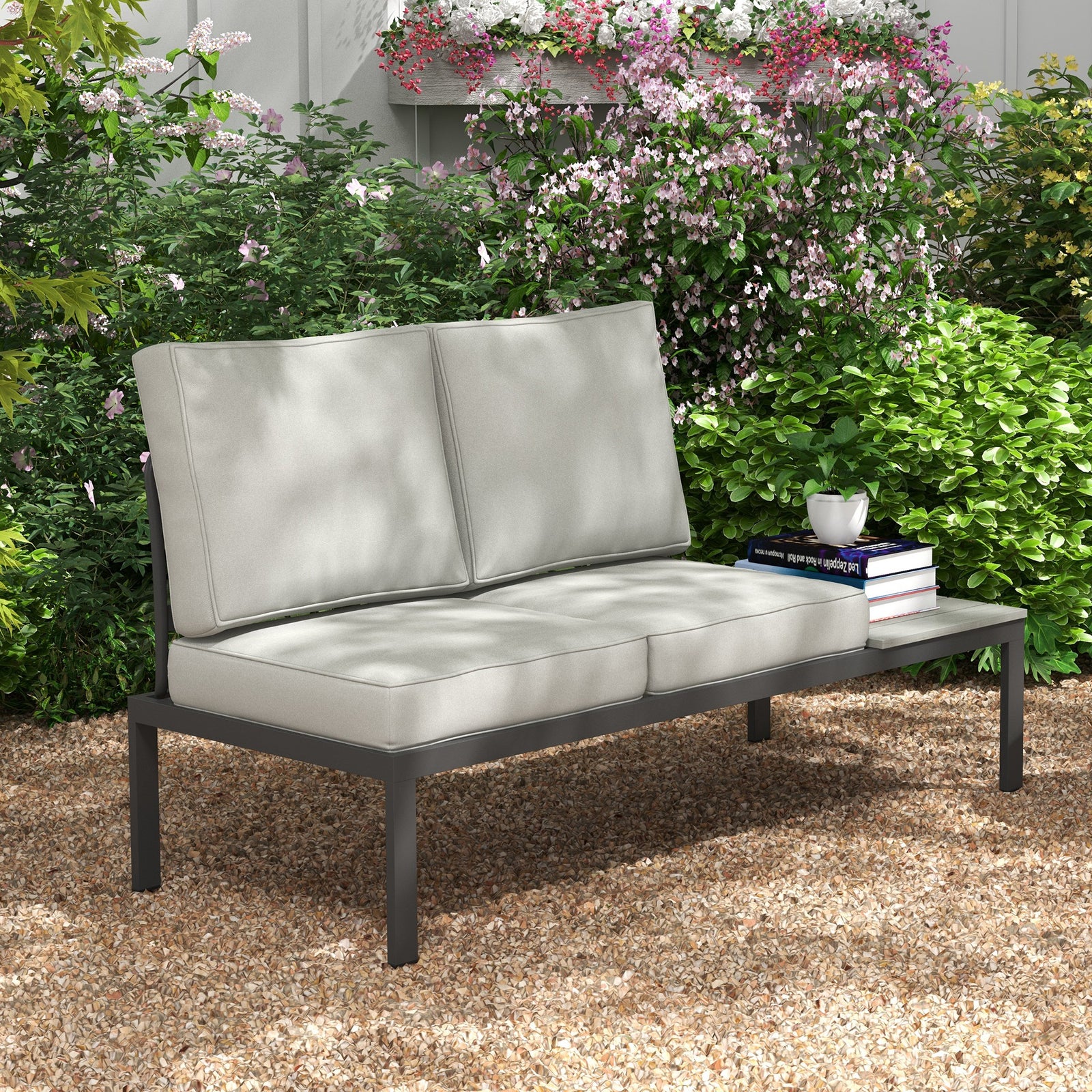 2 Seater Outdoor Seat Cushions, Water Repellent W/ Backrest | Light Slate Gray
