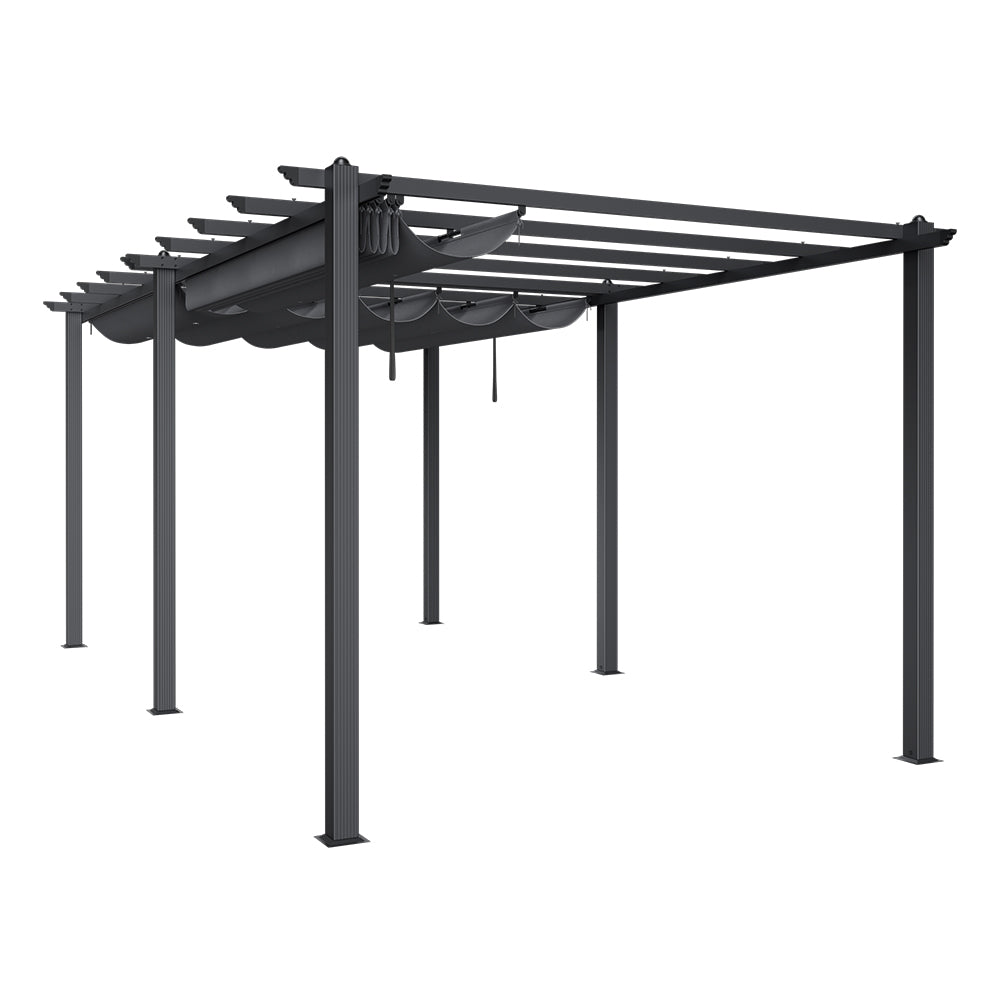6m X 3m Aluminium Pergola With Retractable Roof,with Pu-coated Polyester,charcoal Grey,outdoor Garden Gazebos Water-resistant
