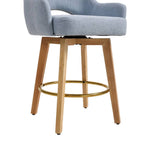 Set Of 2 Swivel Chenille Upholstered Bar Stools With Wooden Legs | Blue