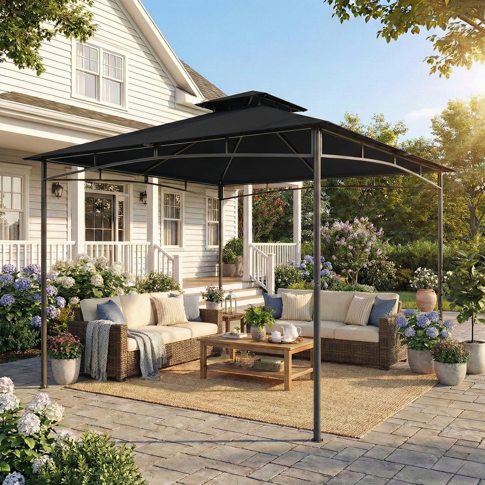  3 X 3 M Gazebo, Outdoor Gazebo Canopy With 2-tier Roof | Black