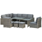 Sofa Sectional W/ Cushioned Seat, Footstools And Glass Table | Gray