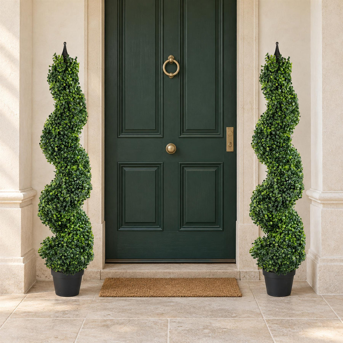 Artificial Boxwood Spiral Trees Topiary Spiral Metal Top Pair Of 120cm 4ft Tall Botanik