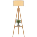 HOMCOM Bedside Light With Storage Shelf And Linen Shade, Natural