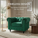 Chesterfield Scroll Arm Velvet Sofa 1 Seater | Emerald