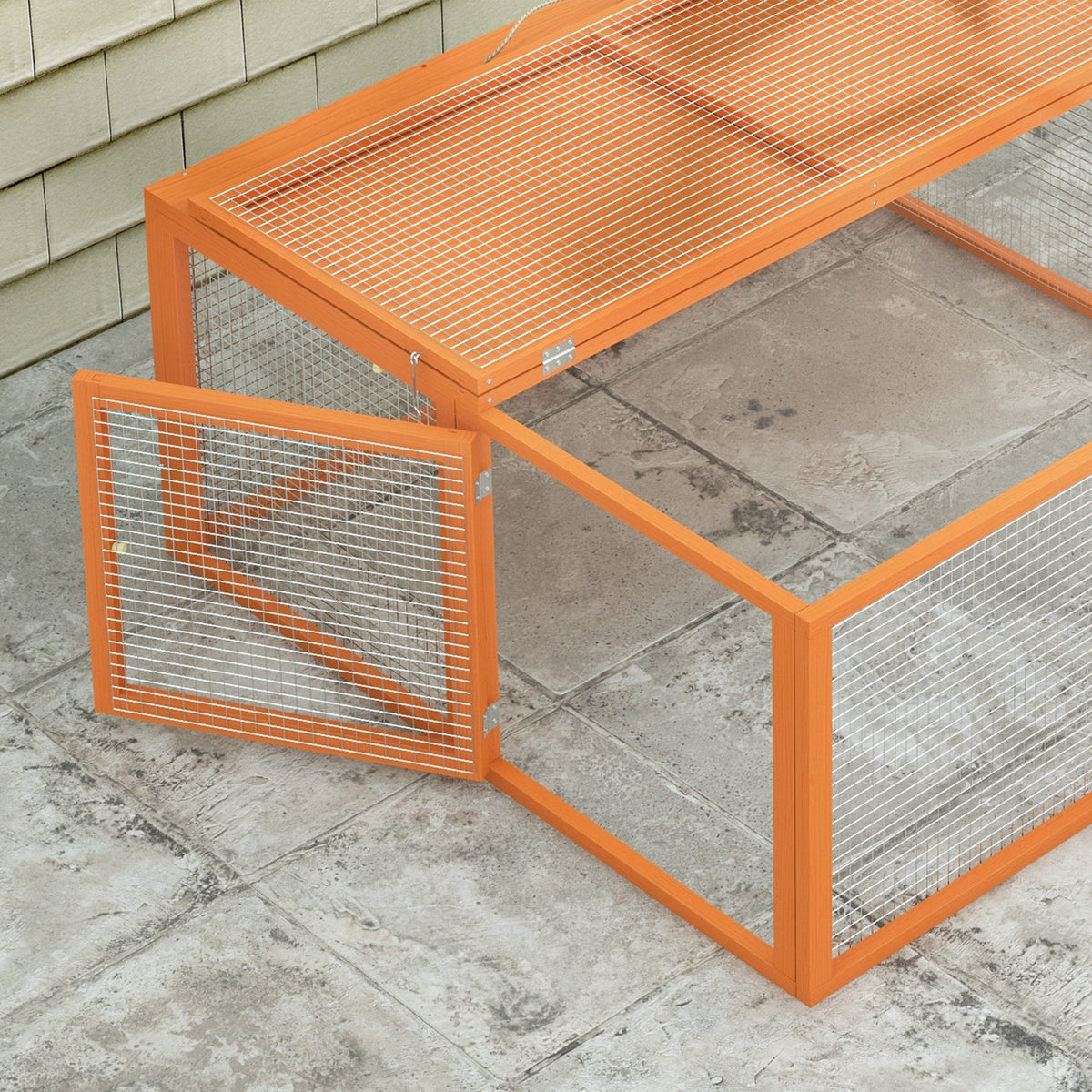 PawHut Rabbit Hutch, Folding Wooden Rabbit Run With Openable Top