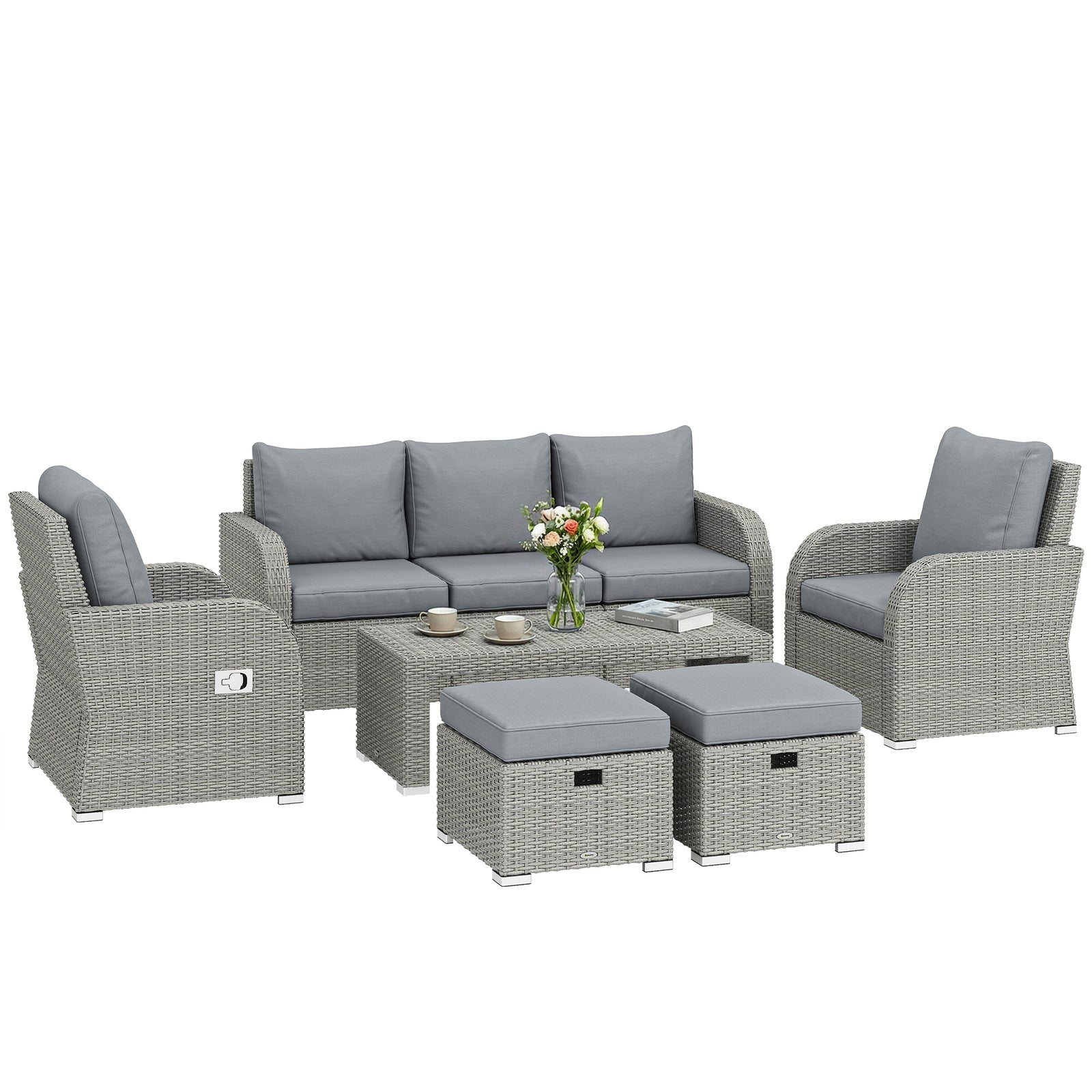 Rattan Garden Furniture Set With Recliners, Footstools | Dark Grey