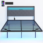 Floating Bed Frame With Rgb Lights, Upholstered Bed | Double | Grey