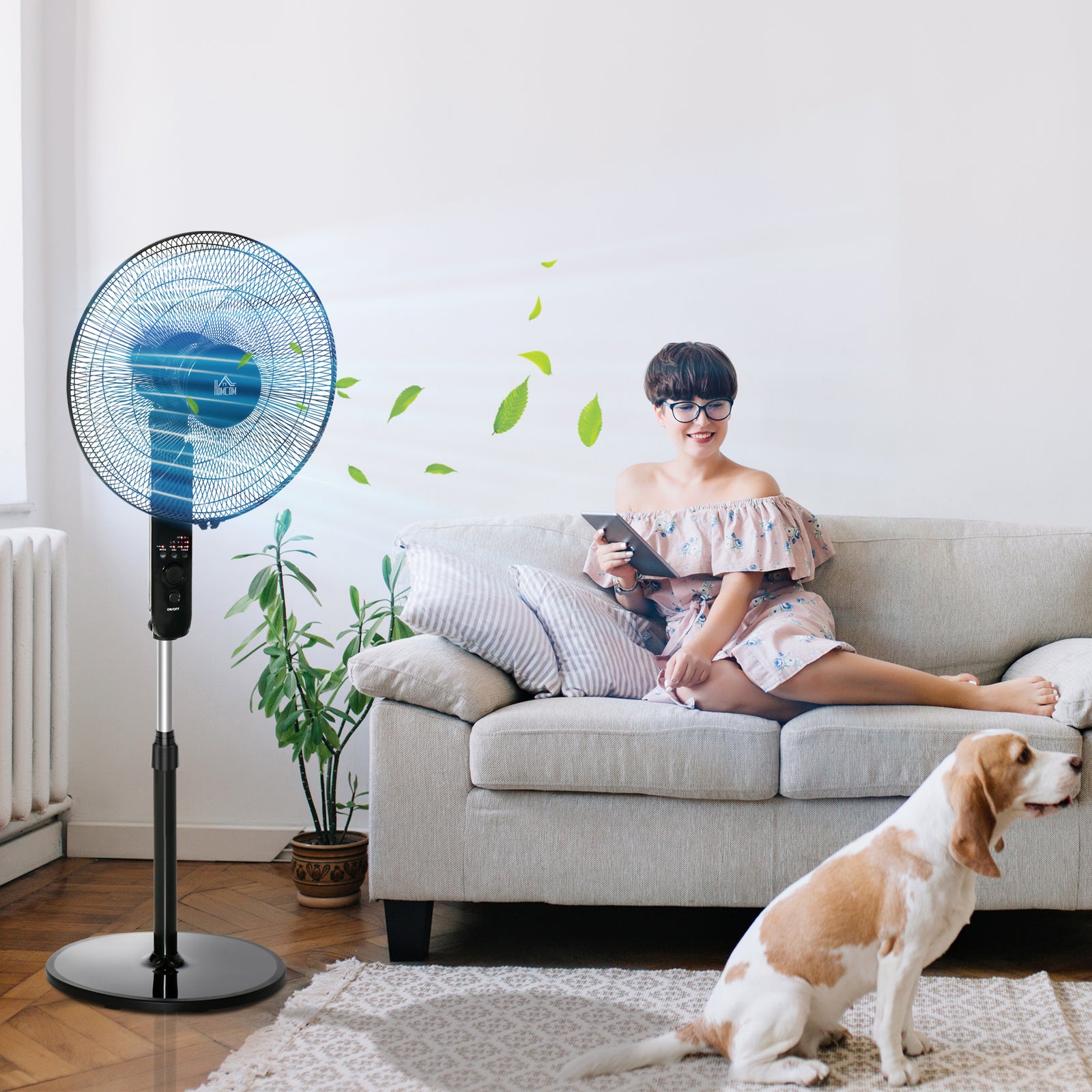 18" Oscillating Floor Fan Indoor Air Tower Standing W/ Rc