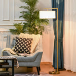 Floor Lamp With Linen Lampshade Round Base Bedroom