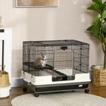 Small Pet Animal Cage W/ Metal Wire Top Platform Removable Tray 4 Wheels