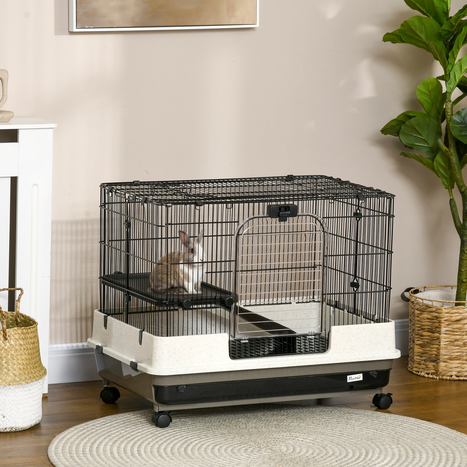 Small Pet Animal Cage W/ Metal Wire Top Platform Removable Tray 4 Wheels
