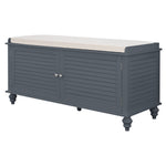 Wooden Shutter Door Shoe Cabinet Storage Bench With Linen Cushion
