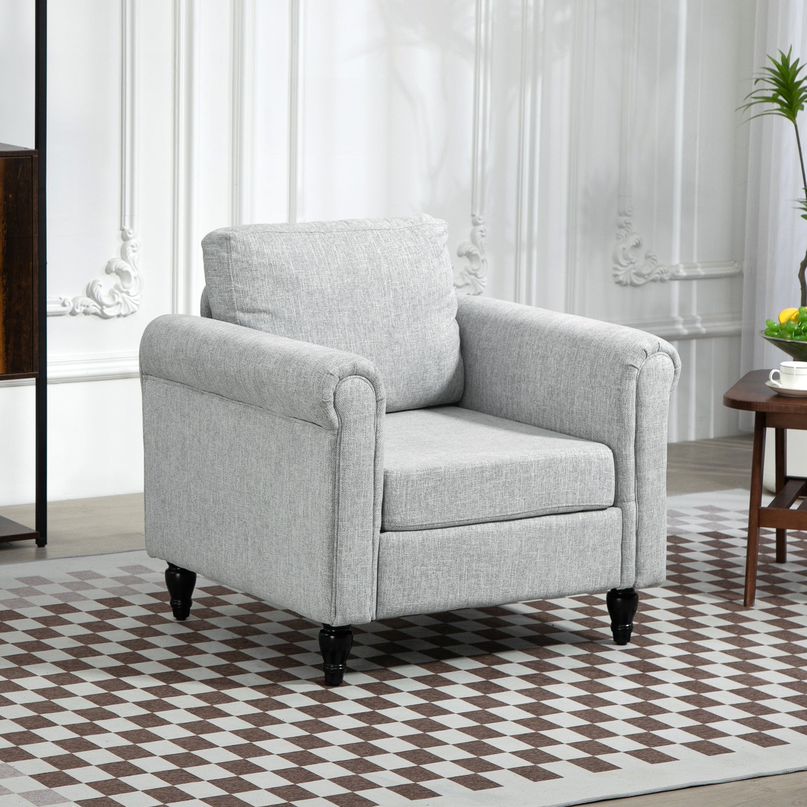 Vintage Armchair Fabric Accent Chair With Wood Legs | One Size | Charcoal Gray