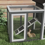 122cm Wooden Rabbit Hutch Bunny Cage Pet House With Tray Ladder Run | Grey