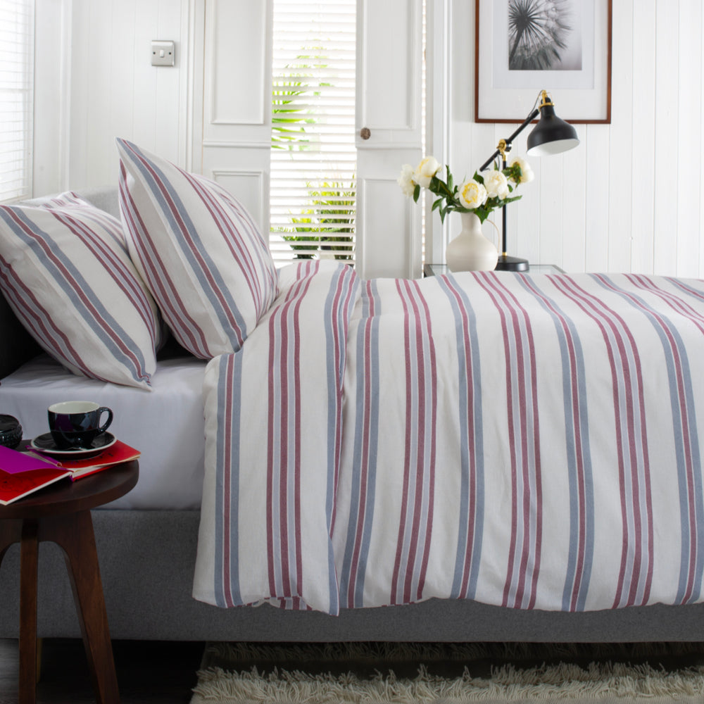 Magnate Stripe Printed Brushed 100% Cotton Bedlinen Duvet Set | Double | Red