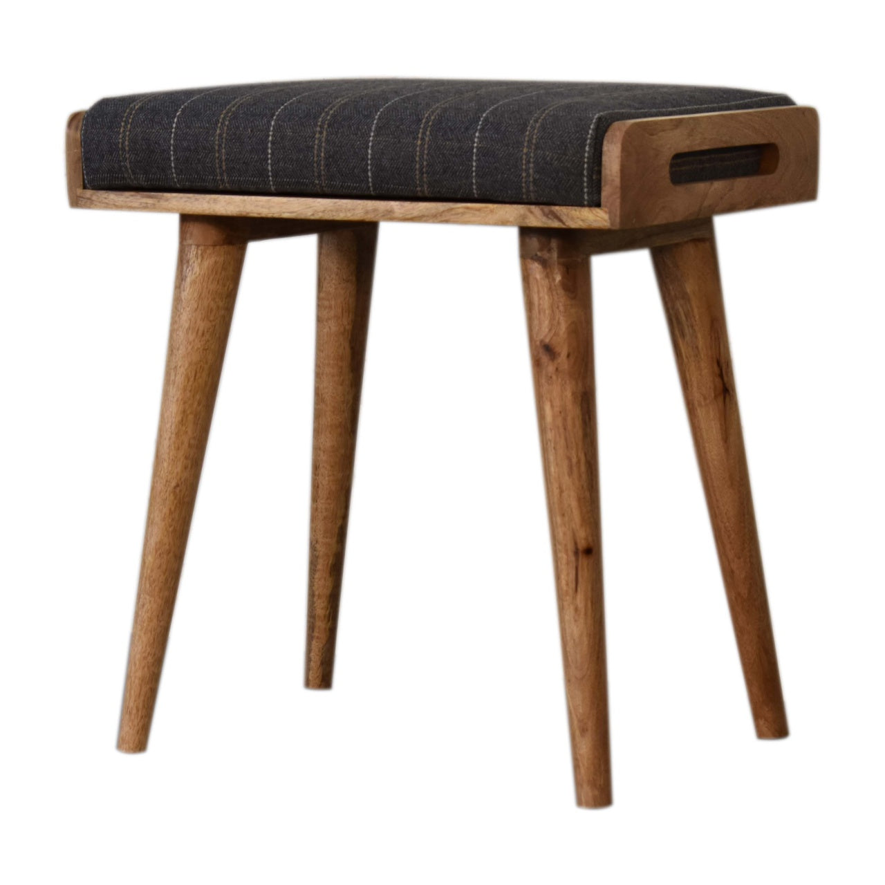 Solid Mango Wood Pewter Tweed Tray Style Footstool