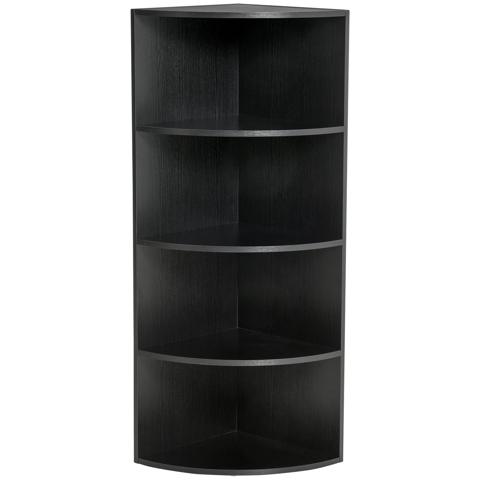 4 Tier Wood Corner Shelf  Unit Freestanding Fan Bookshelf | One Size | Black