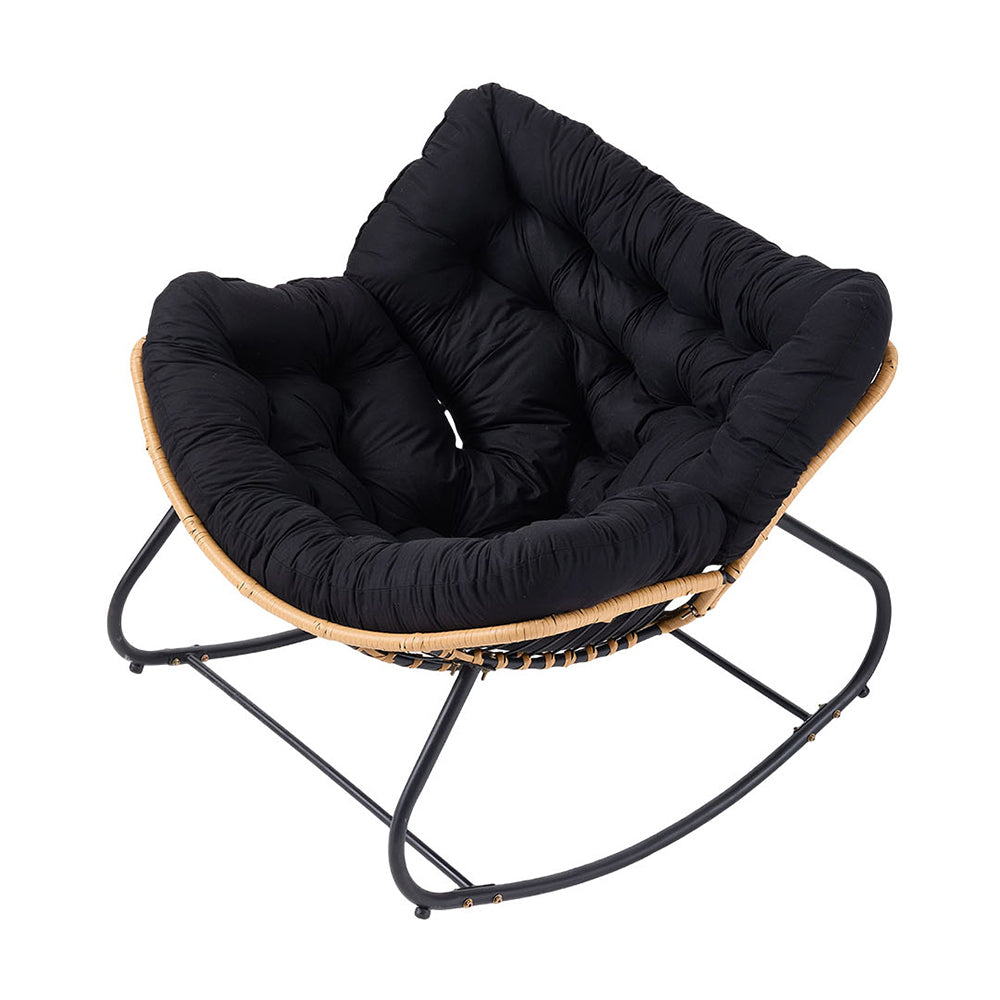 Elegant Rattan Rocking Chair With Cushioned Seat – Stylish And Comfortable Relaxation | Black
