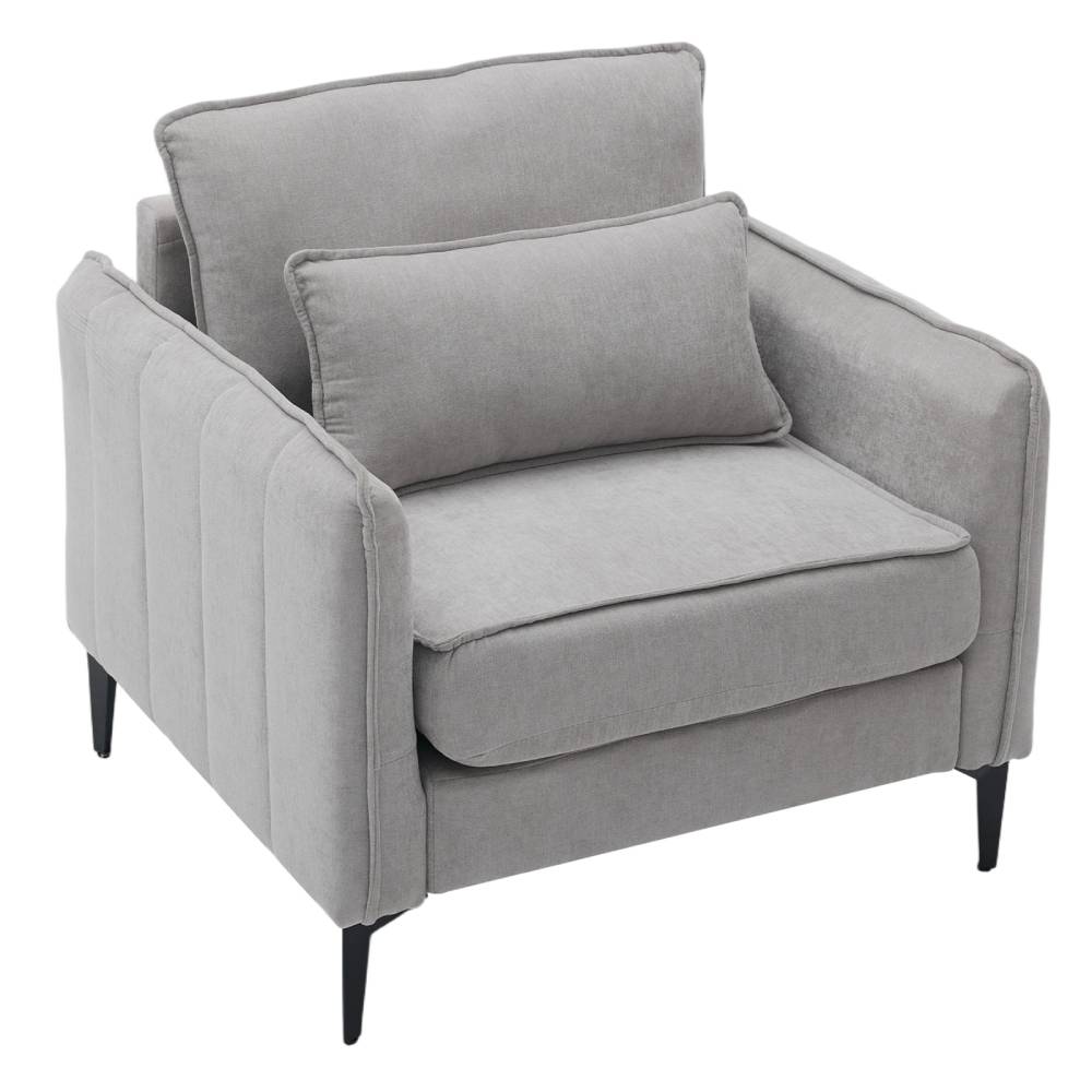 Modern Upholstered Accent Chair Armchair With Lumbar Pillow | Light Grey