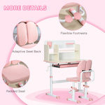 Kids Desk And Chair Set With Storage Shelves, Washable Cover | Pink