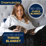 Deluxe Electric Throw Heated Double Over Blanket Soft Fleece  9 Heat & 12 Timer Settings | L | Black