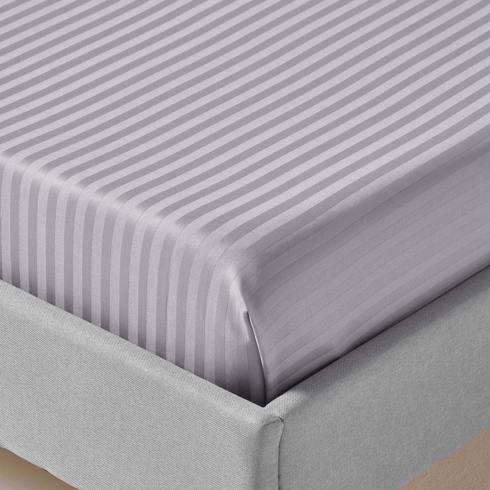 Egyptian Cotton Satin Stripe Flat Sheet 330 Tc | Double | Grey