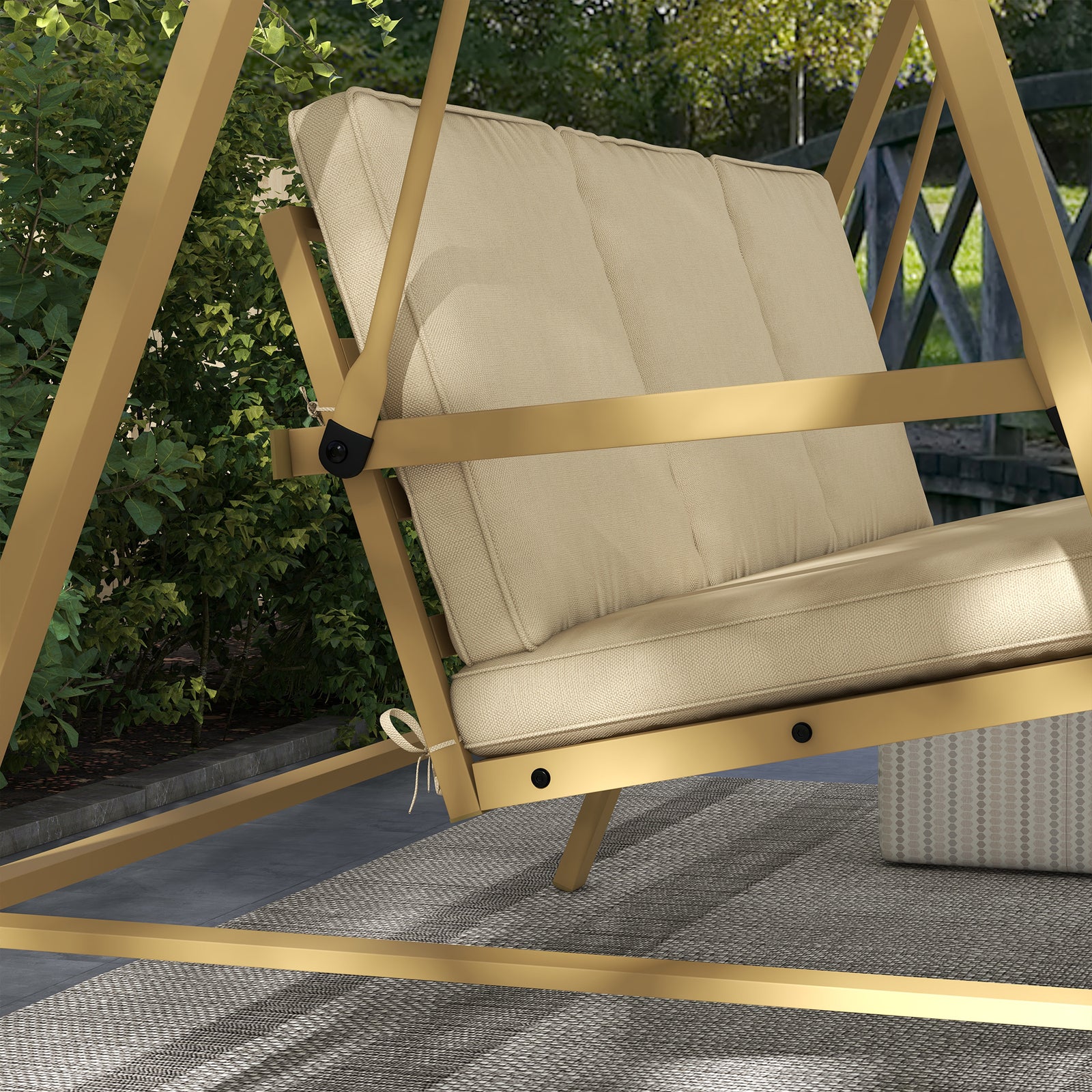 3 Seater Garden Swing Chair W/ Adjustable Canopy And Cushion | Beige
