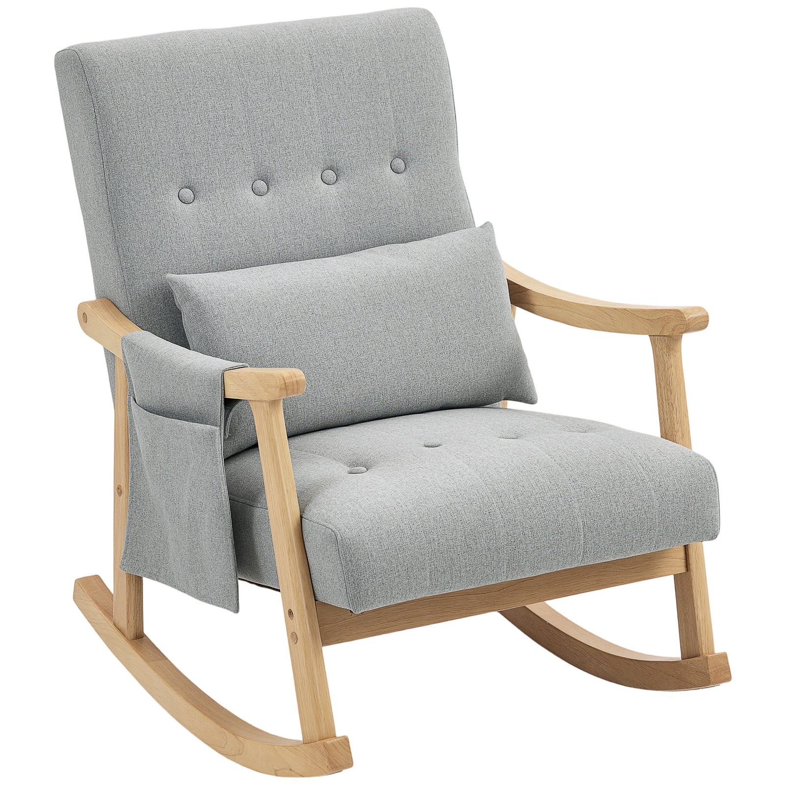 Modern High Back Rocking Chair With Solid Wood Legs | Light Grey