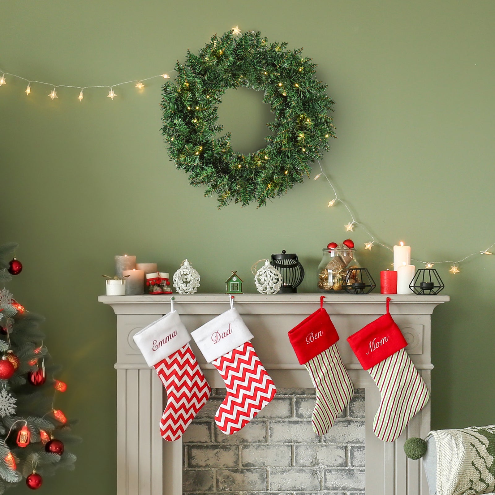Christmas Wreath with 50 Warm White Led Lights